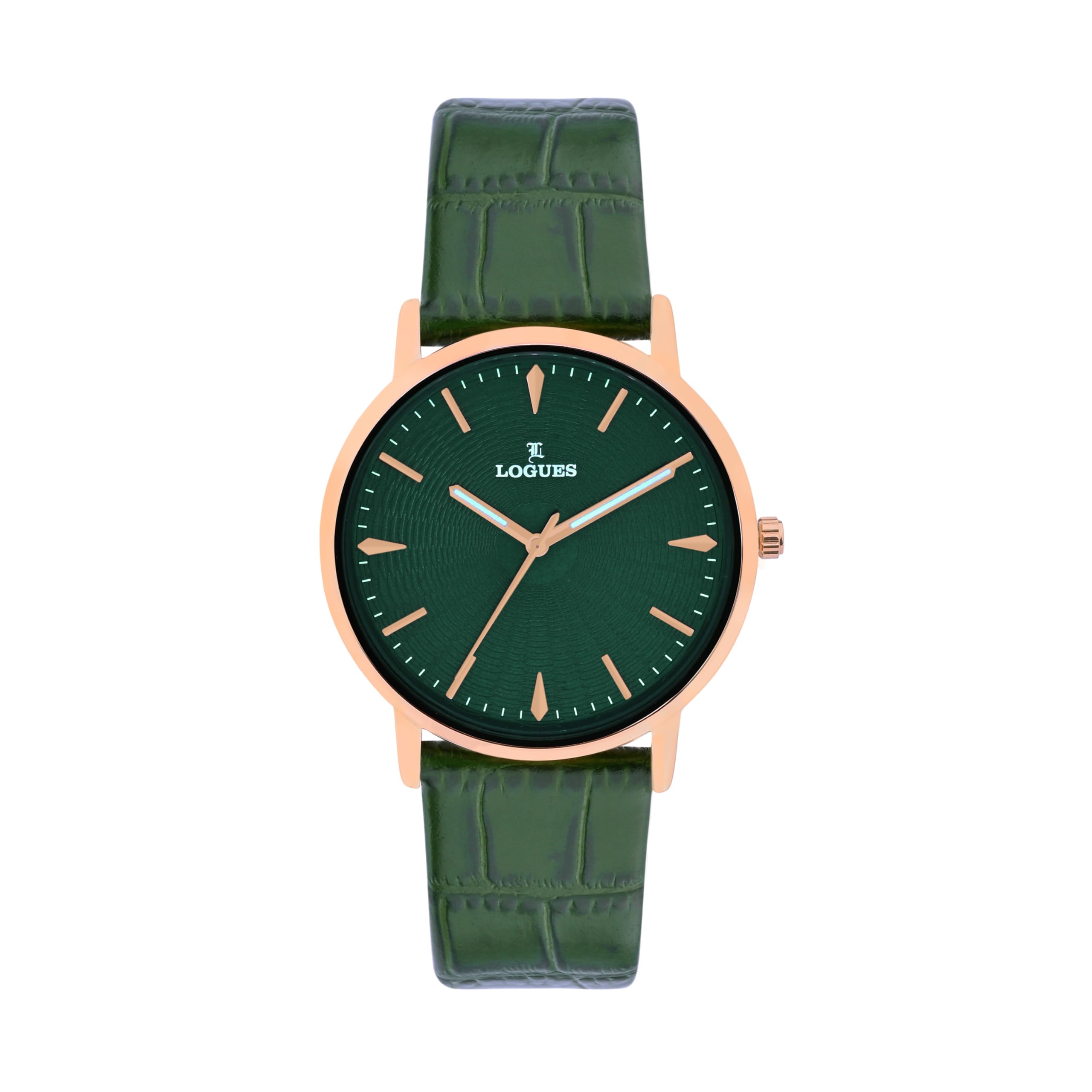 LOGUES Watches Analog Green Dial Men's Watch | G E 905 WL-10 | 3 ATM Water Resistant | Stylish Timepiece for Him