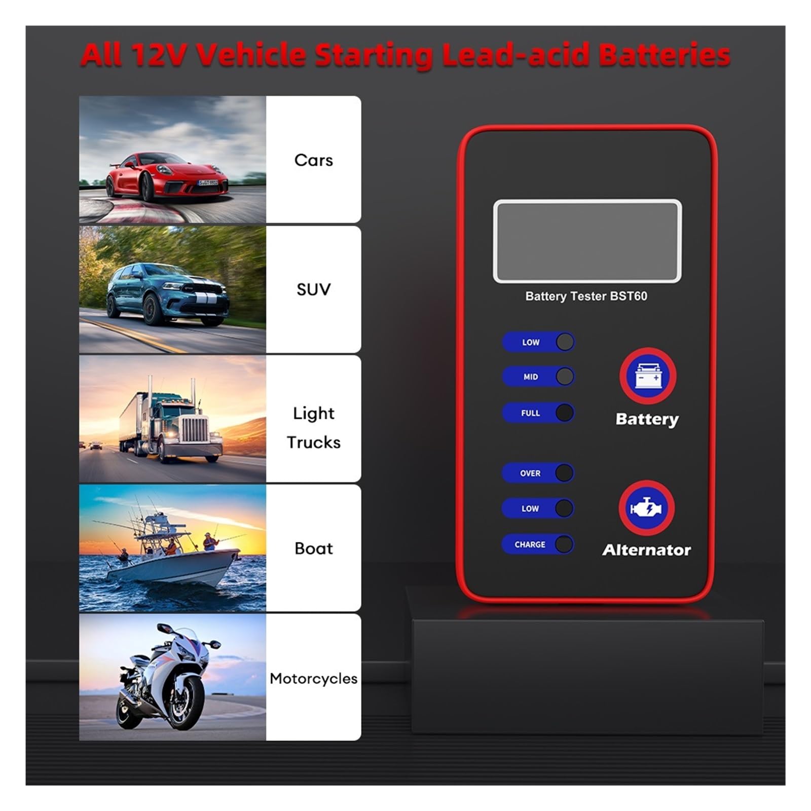 Probador De Batería De Coche Digital De 12V, Probador Rápido, Alternador De Carga Con Adaptador De Encendedor De Cigarrillos, Analizador De Batería De Coche