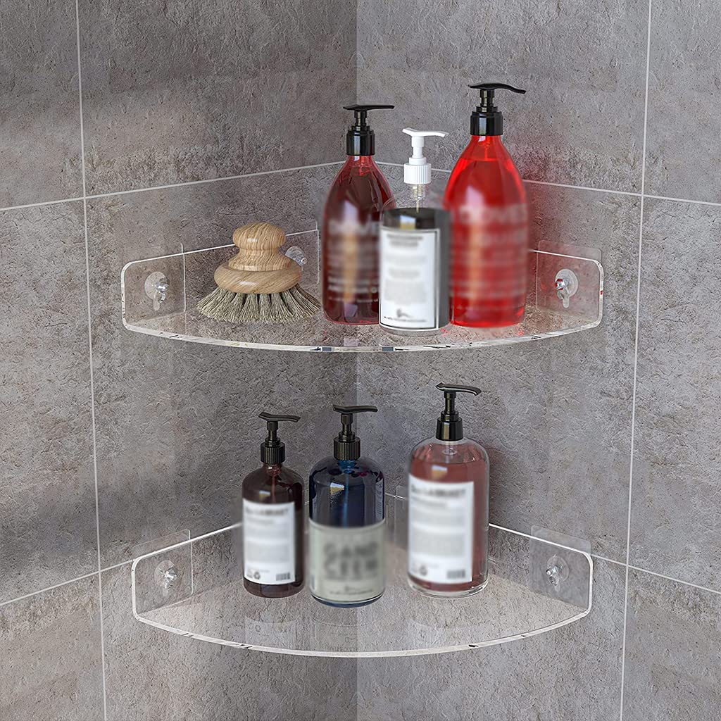 Estante de ducha esquinero transparente montado en la pared, organizador de baño