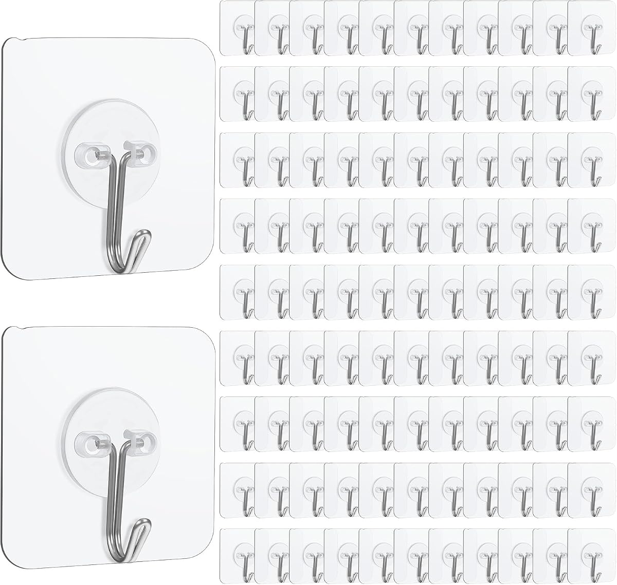 200 Pack Adhesive Wall Hooks 24lb(Max) Self Adhesive Hooks Heavy Duty,Transparent Reusable Wall for Hanging for Kitchens, Bathroom, Office