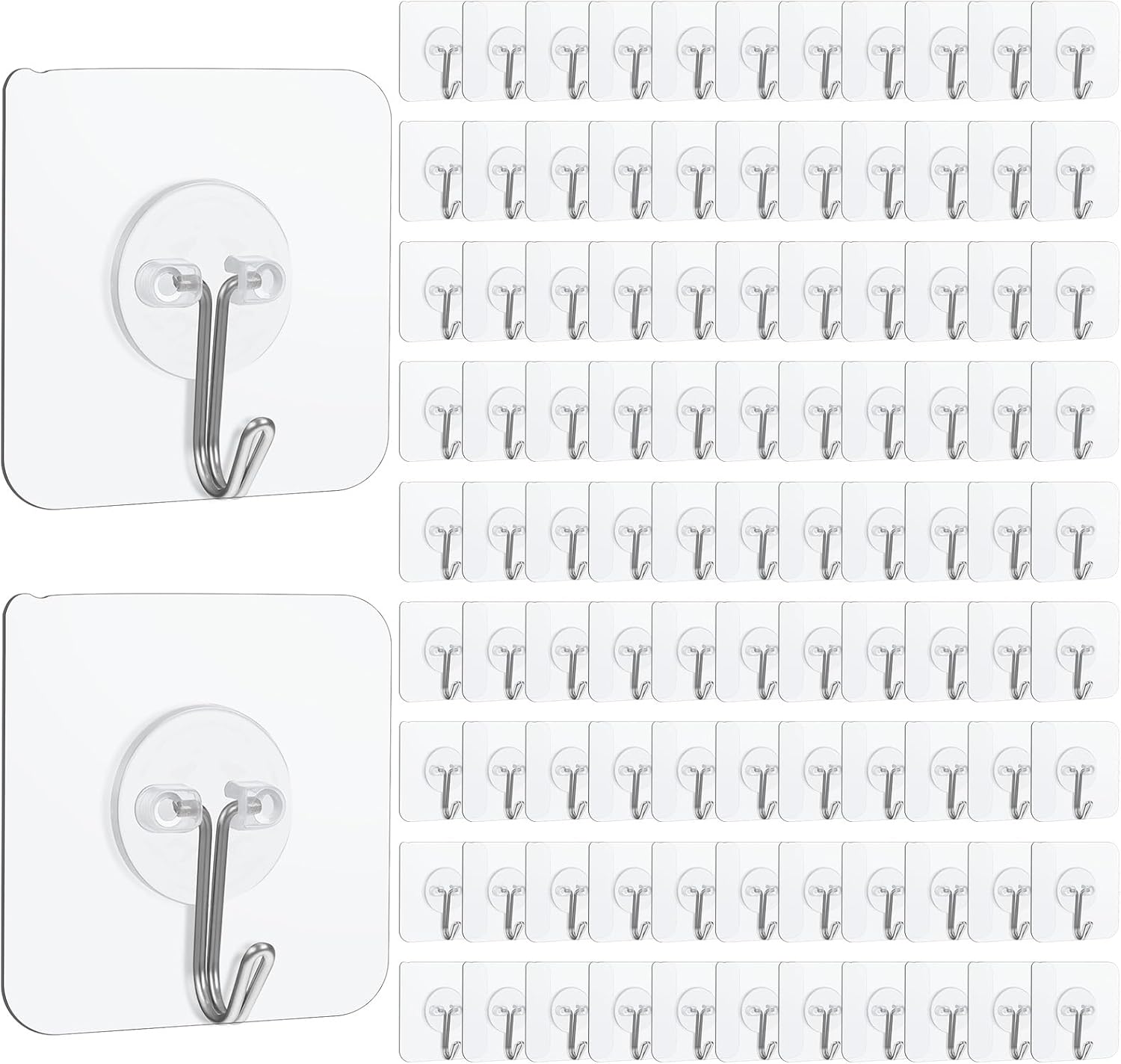 MAQUITA 200 Pack Adhesive Wall Hooks 24lb(Max) Self Adhesive Hooks Heavy Duty,Transparent Reusable Wall for Hanging for Kitchens, Bathroom, Office