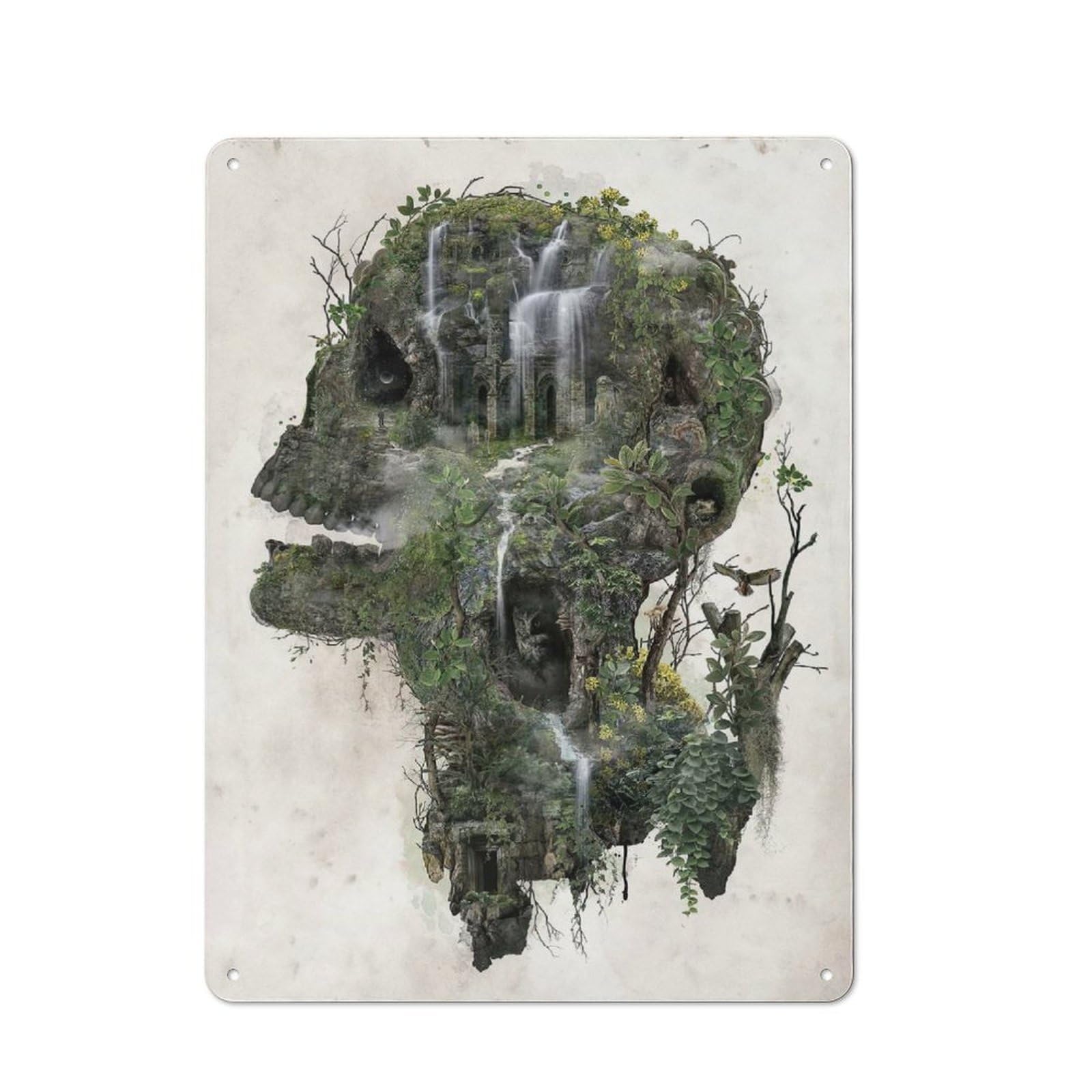 Junmoney Style-23 Skull Thang Temple Printed Metal Sign, Easy To Hang Plaque For Home Bar, Pub Room Or Kitchen Wall, 40X30cm