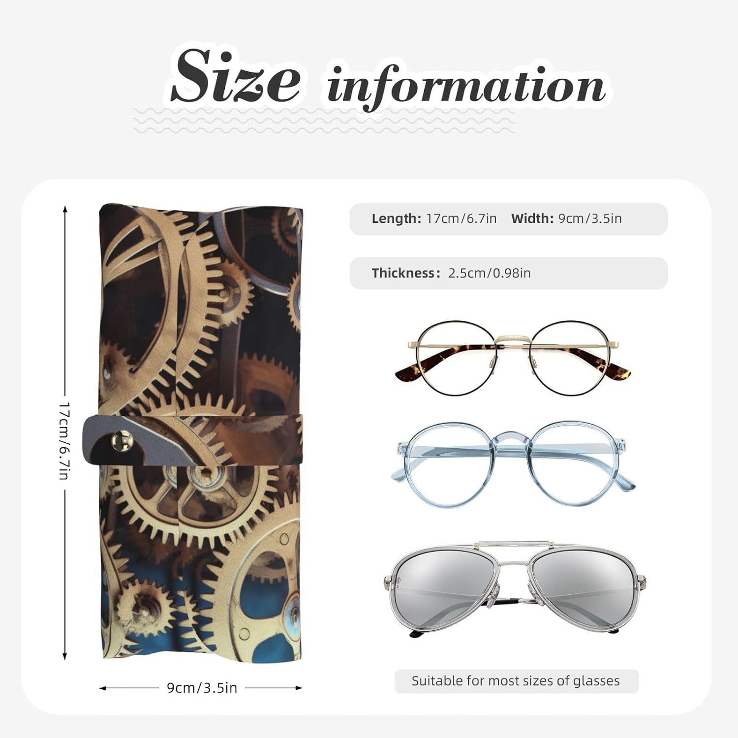 Clock Gears Print Glasses Case for Women Men Kids - Cute PU Leather Eyeglasses Case