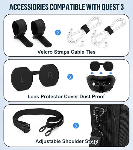Miniatura 7 de YRXVW Large Hard Carrying Case Compatible with MetaOculus Quest 3, VR Headset with Elite Strap and Touch Controller, and Headstrap VR Accessories,