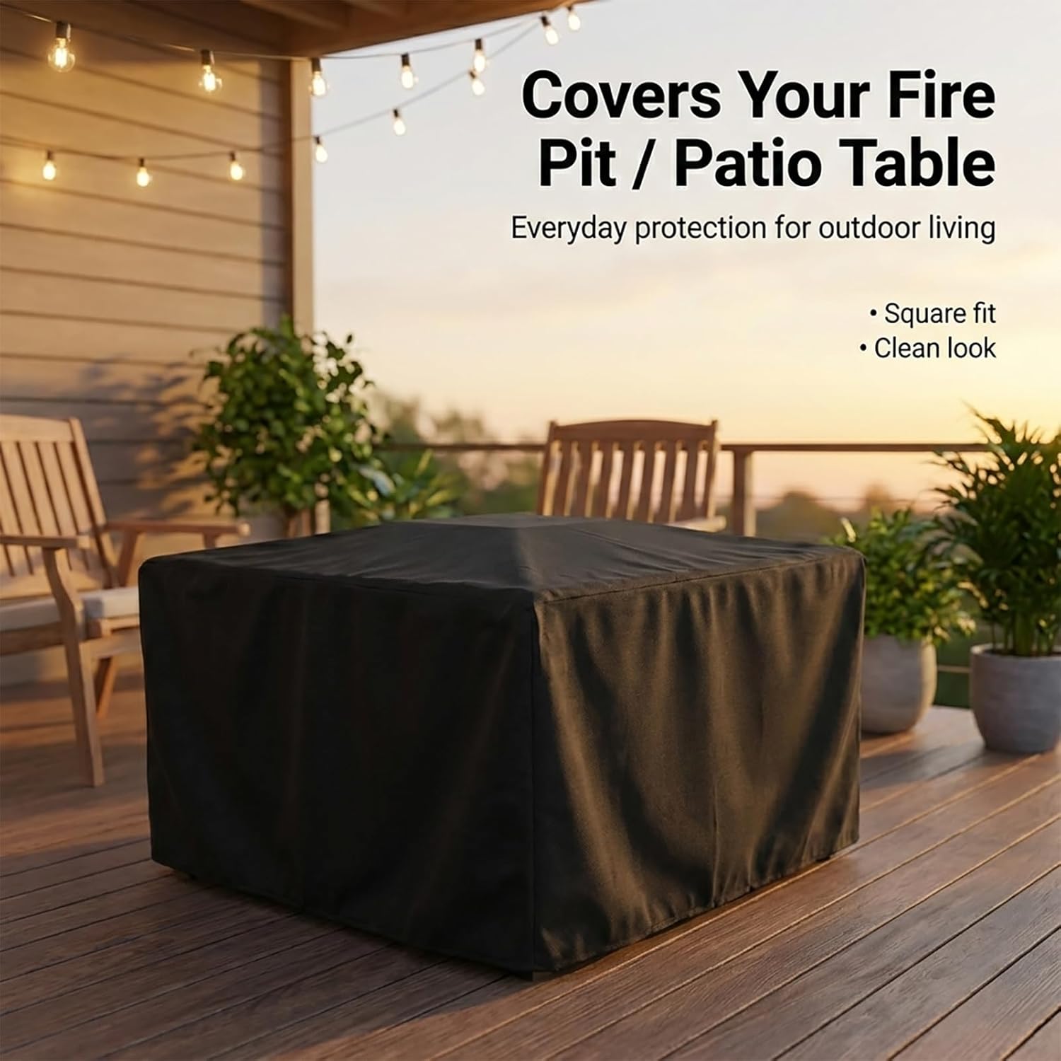 WOMACO Heavy Duty Square Patio Fire Pit/Table Cover, Waterproof Outdoor Furniture Cover (36" x 36" x 20", Black)