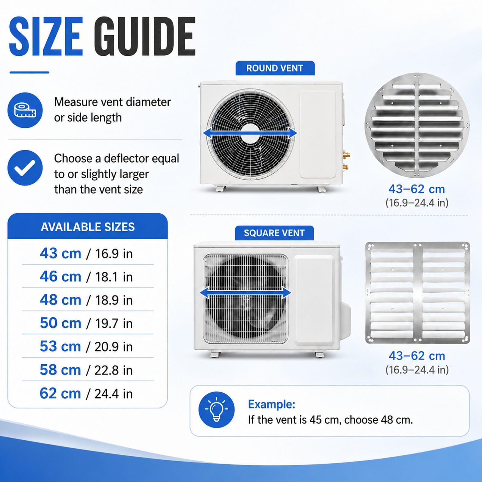 Deflettore Flusso Aria AC Esterno Copertura Guida Vento per Climatizzatore Split in Acciaio Inox Adatto per Prese d'Aria Rotonde e Quadrate Round 46cm-18.1in