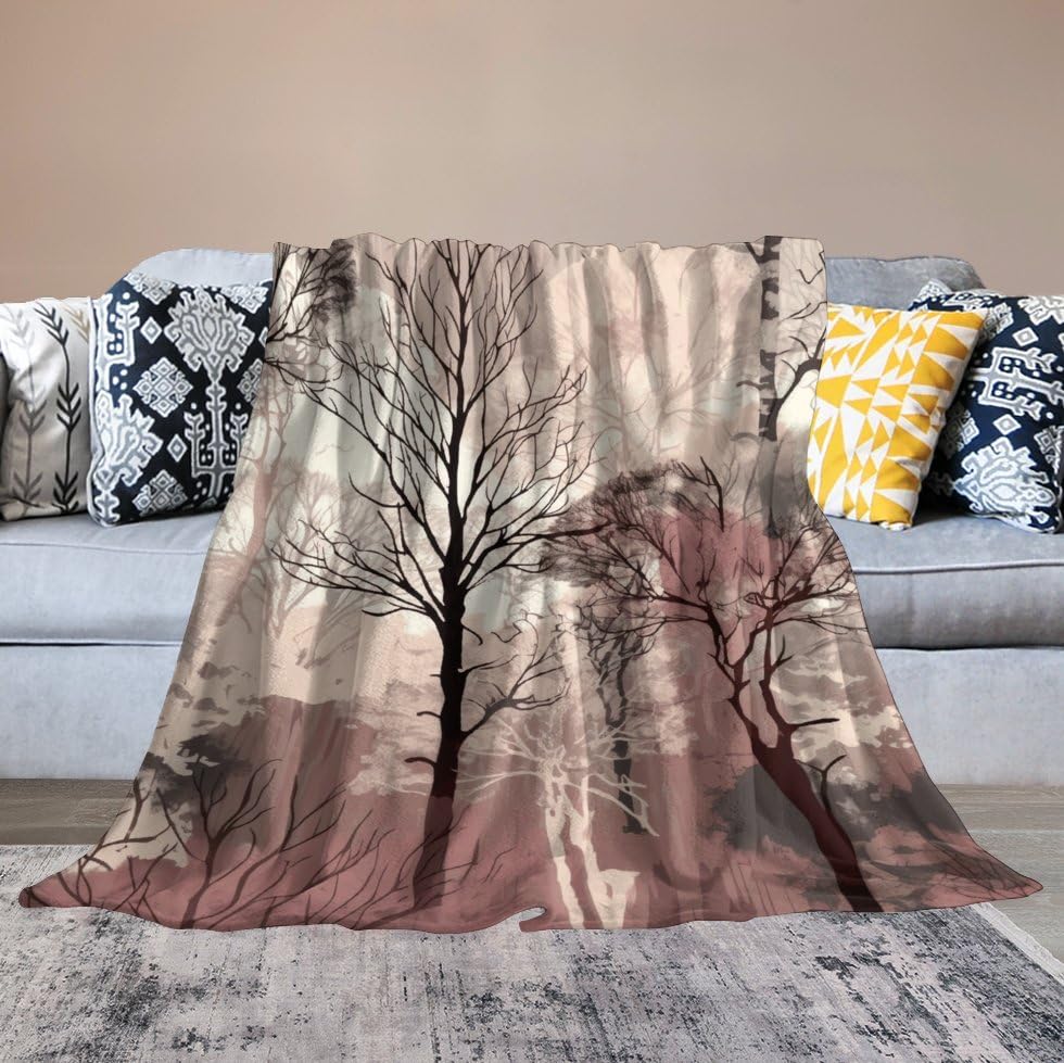 Couverture micro polaire haute densité finitions soignées motif arbre
