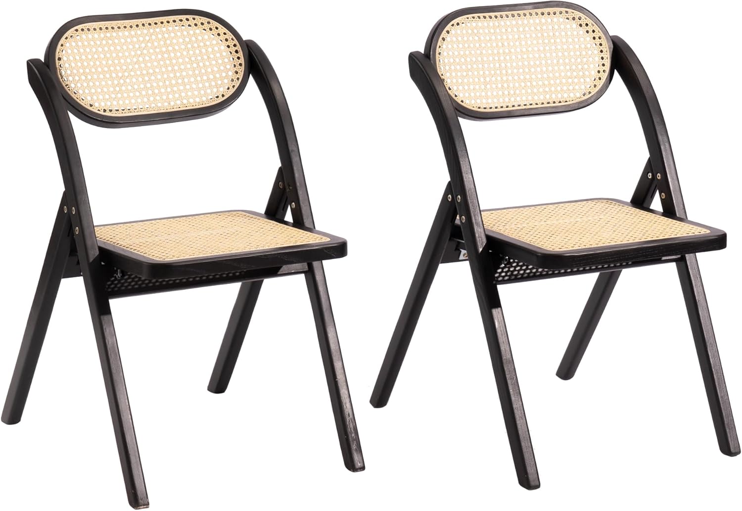 XINNAN Folding Chairs with Woven Seats, Wooden Stackable Dining Chairs Set of 2 with
