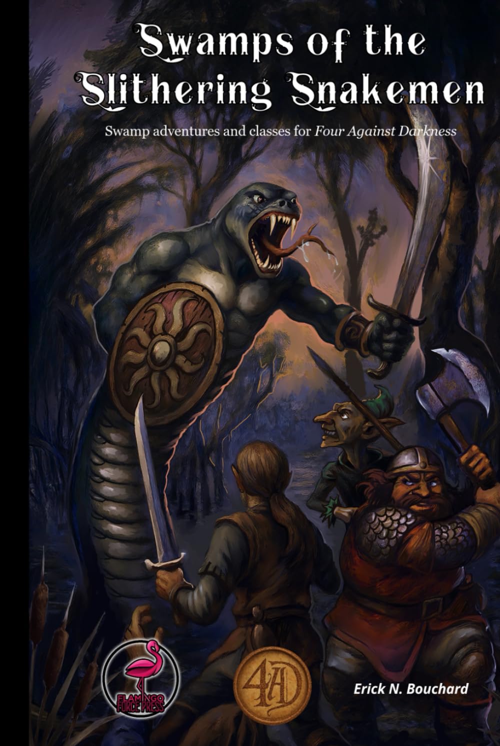 Swamps of the Slithering Snakemen: Swamp adventures and classes for Four Against Darkness