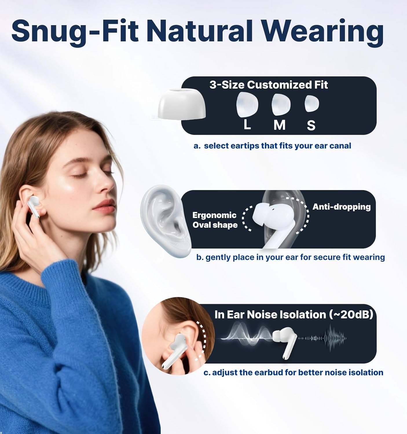 Hmusic H26 TWS Wireless Earbuds, 4-Mic ENC in-Ear Bluetooth 5.4 Headphones, 13mm Drivers, 40H Playtime LED Display, IPX4 Waterproof Bluetooth Earphones for Work & Gym – White