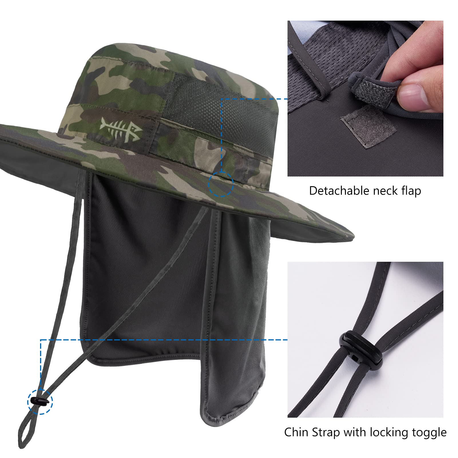 Bassdash UPF 50+ Sombrero de Pesca Solar Resistente al Agua con Solapa de Cuello Desmontable — view 4