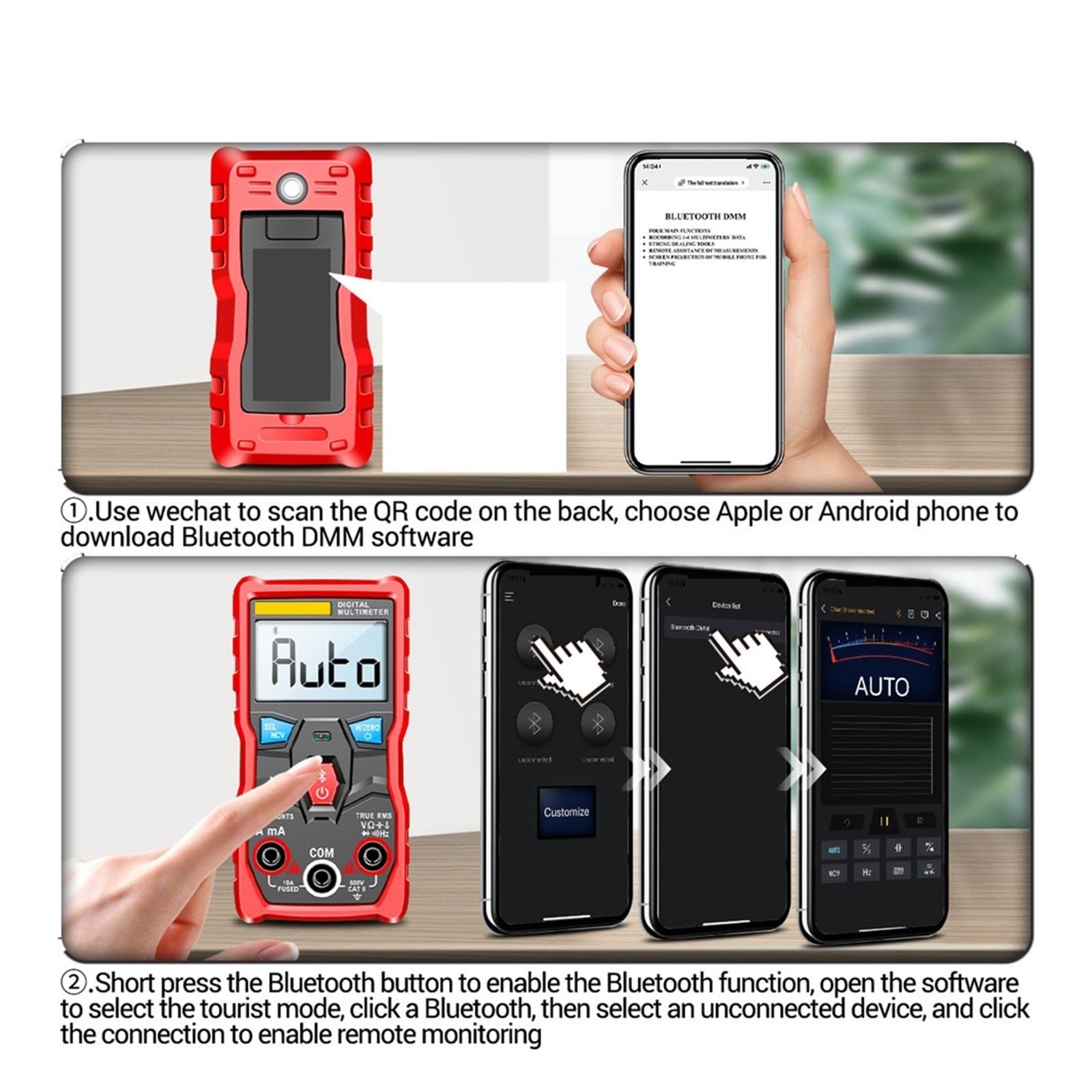 Multímetro Analógico Profesional Digital De 6000 Recuentos, Mini Probadores Voltaje Corriente CA/CC, Bluetooth Valores Eficaces Verdaderos Lectura Rápida Precisa Sencilla(Red PRO)