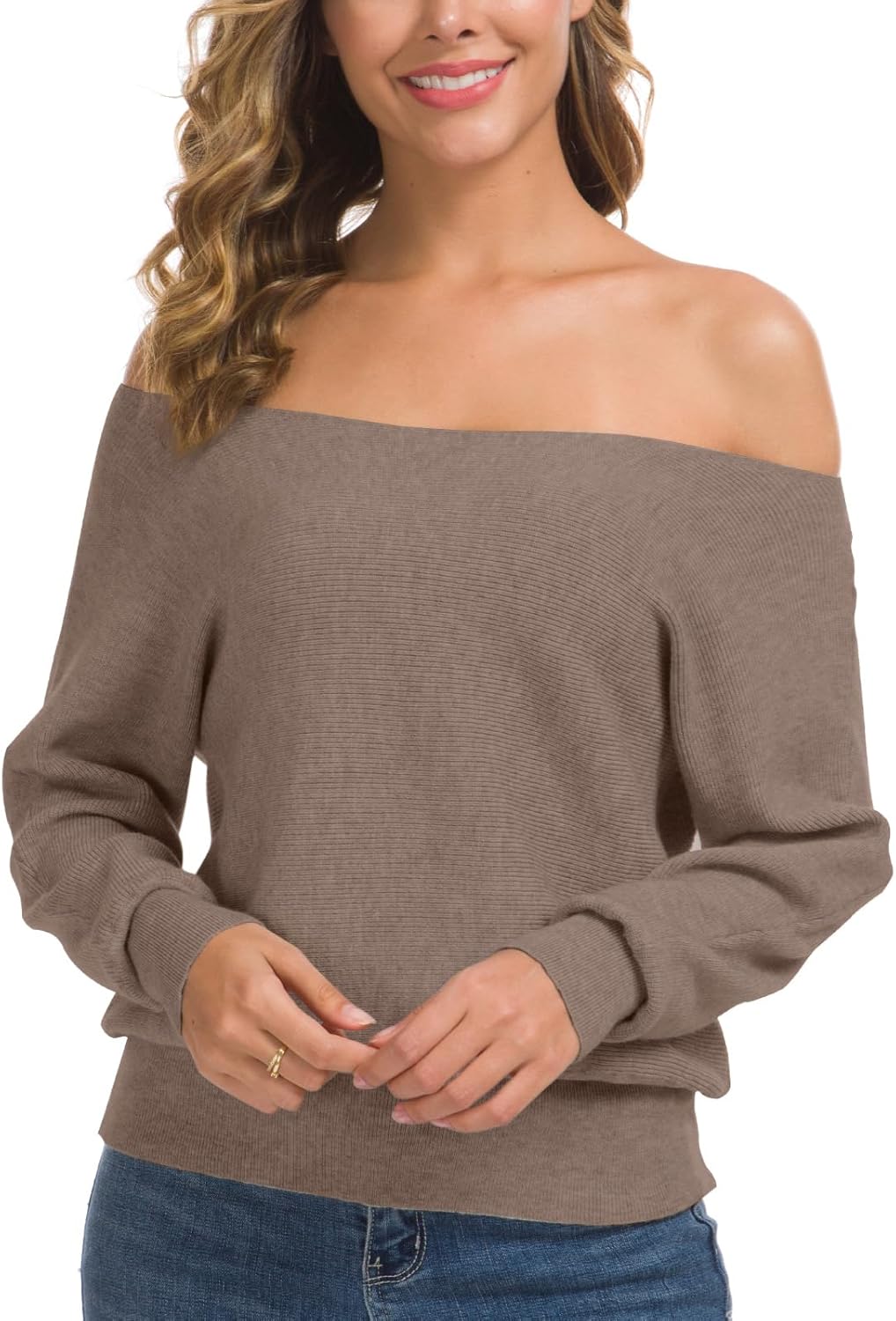 Feiersi Women's Off Shoulder Sweater Long Sleeve Loose Pullover Knit Jumper - Image 6