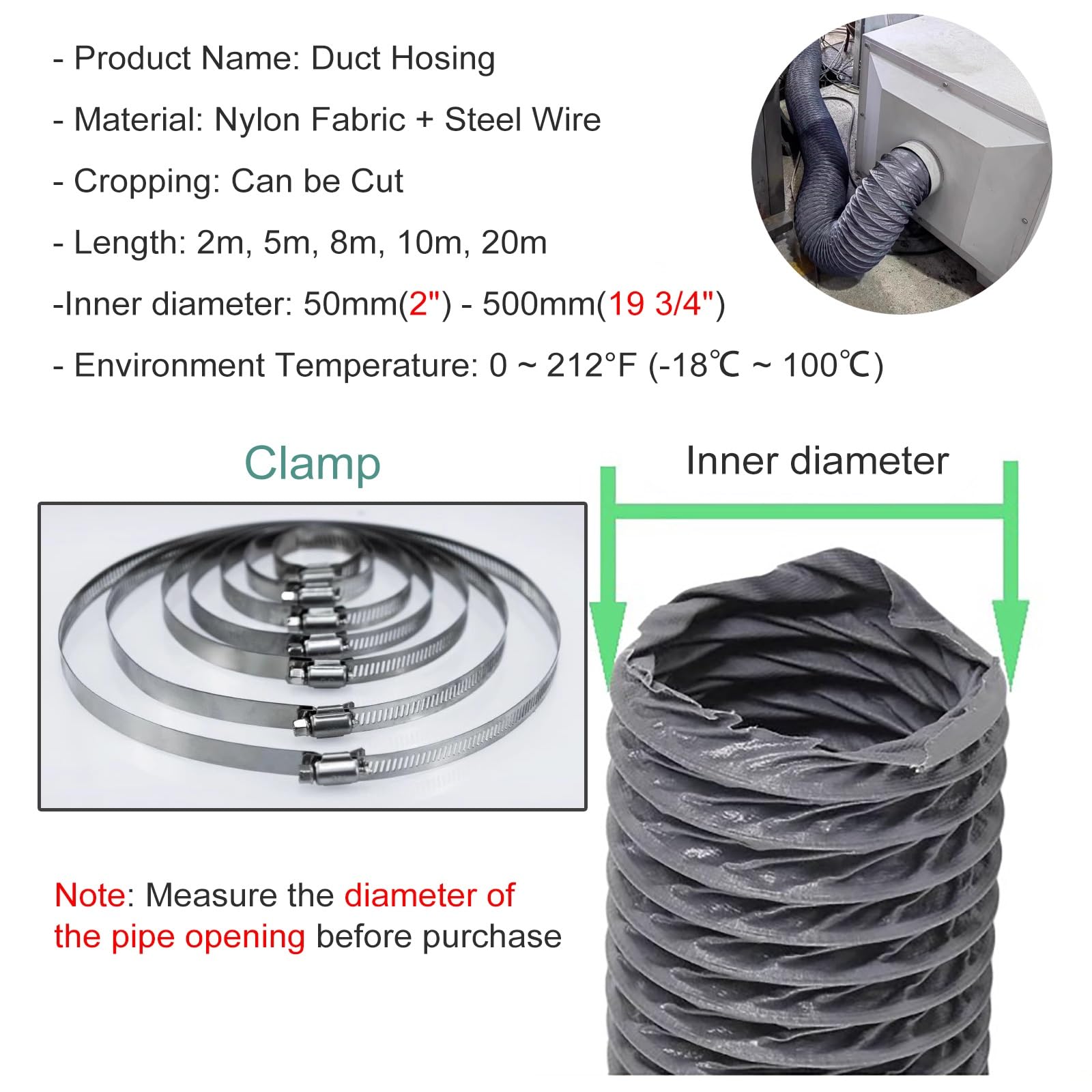 tubo cappa cucina Tubo Flessibile Di Sfiato Per Asciugatrice Portatile Da 2 M, 3 M, 5 M, 10 M, Condotto Per Cappa Aspirante, Condotto Flessibile In Nylon Per HVAC, Tubo Di Ventilazione Telescopico(Dia