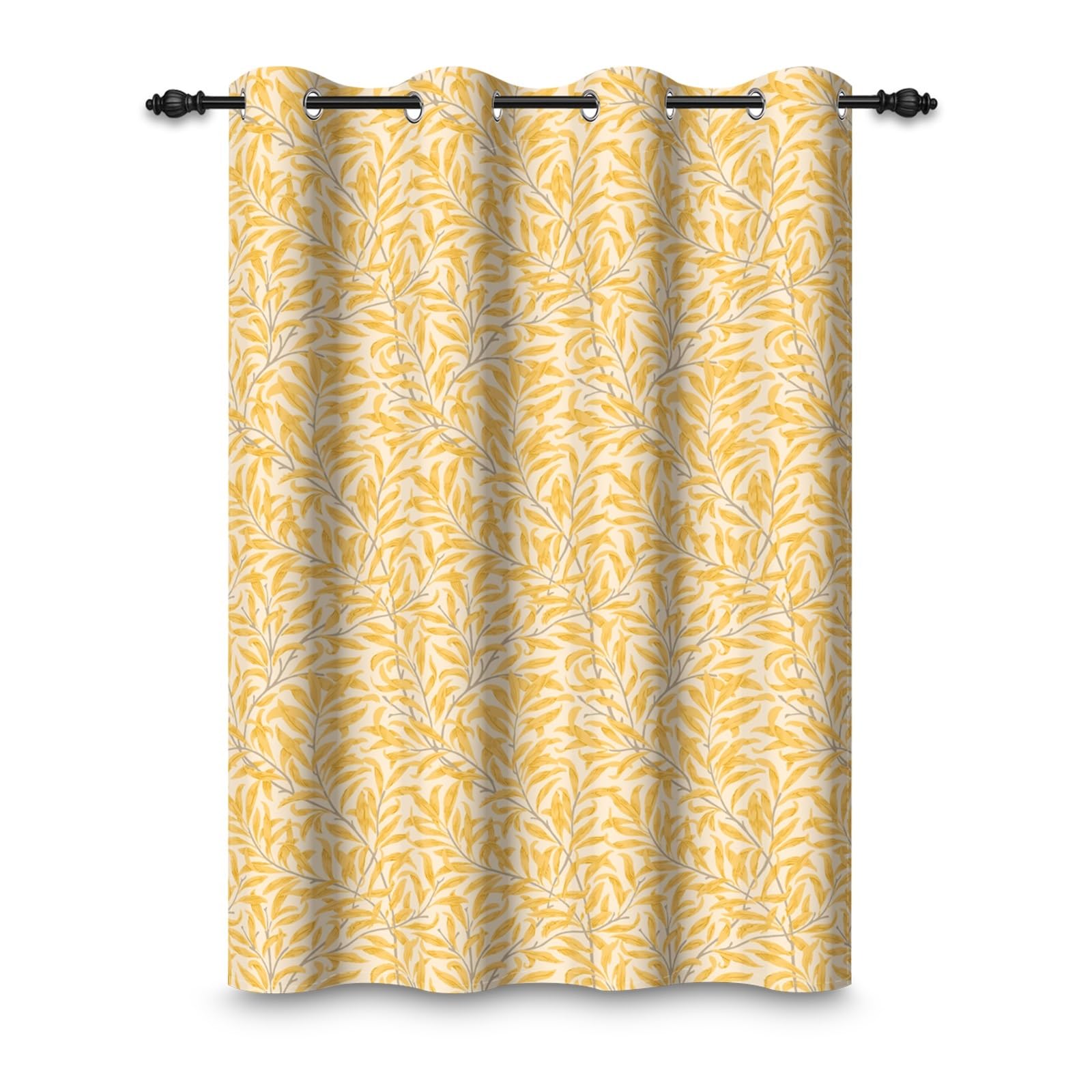 ggaimwf 132x214cm Leaf Blackout Curtain Yellow Plants Floral Seamless Pattern Eyelet Drapes Blackout Thermal Insulated Grommet Window Treatments for Living Room Bedroom Dining Room,Single Panel