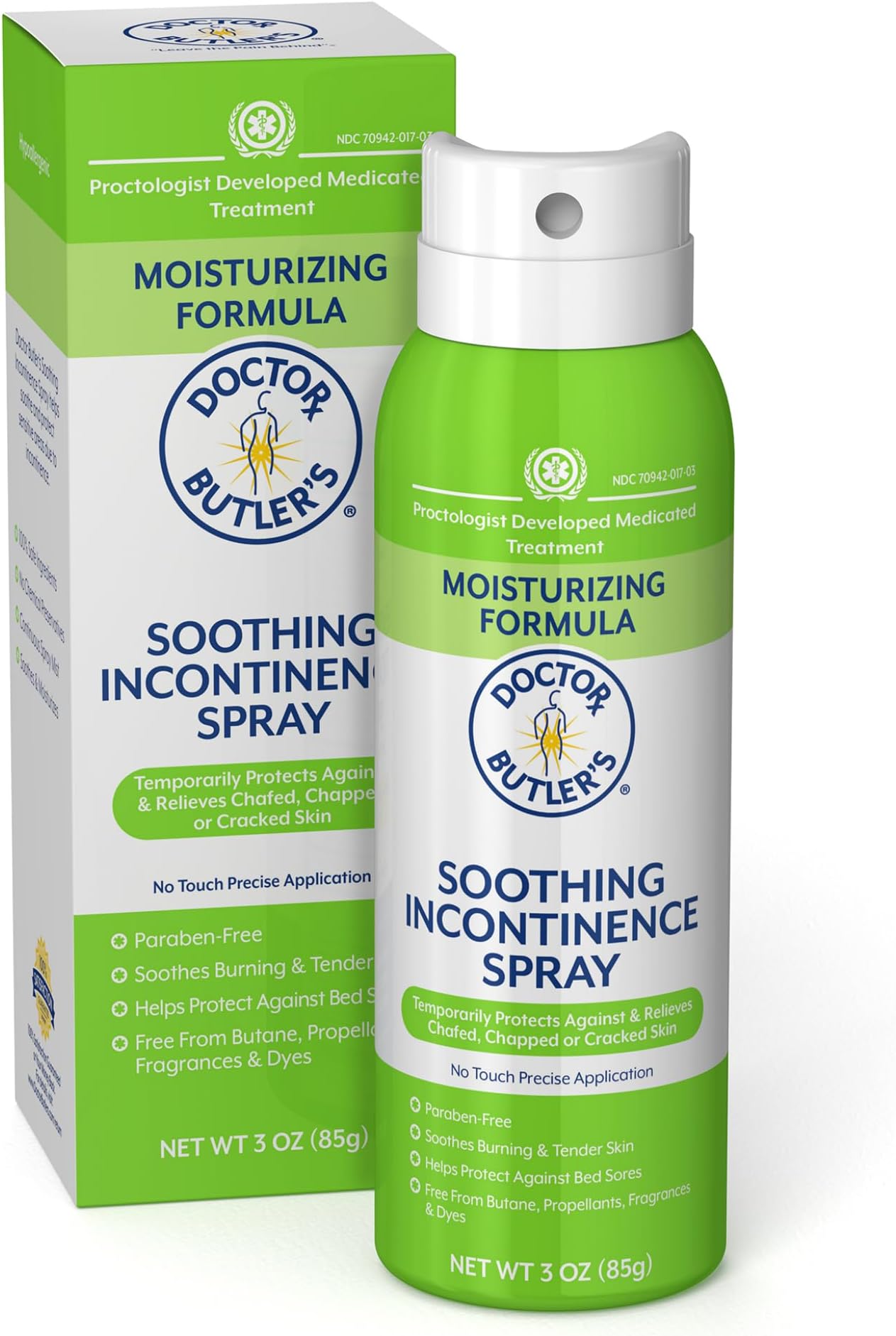 Doctor Butler's Soothing Incontinence Spray - Barrier Spray for Adult Incontinence with Touchless Application to Help Protect Sensitive Irritated Skin (3 oz)