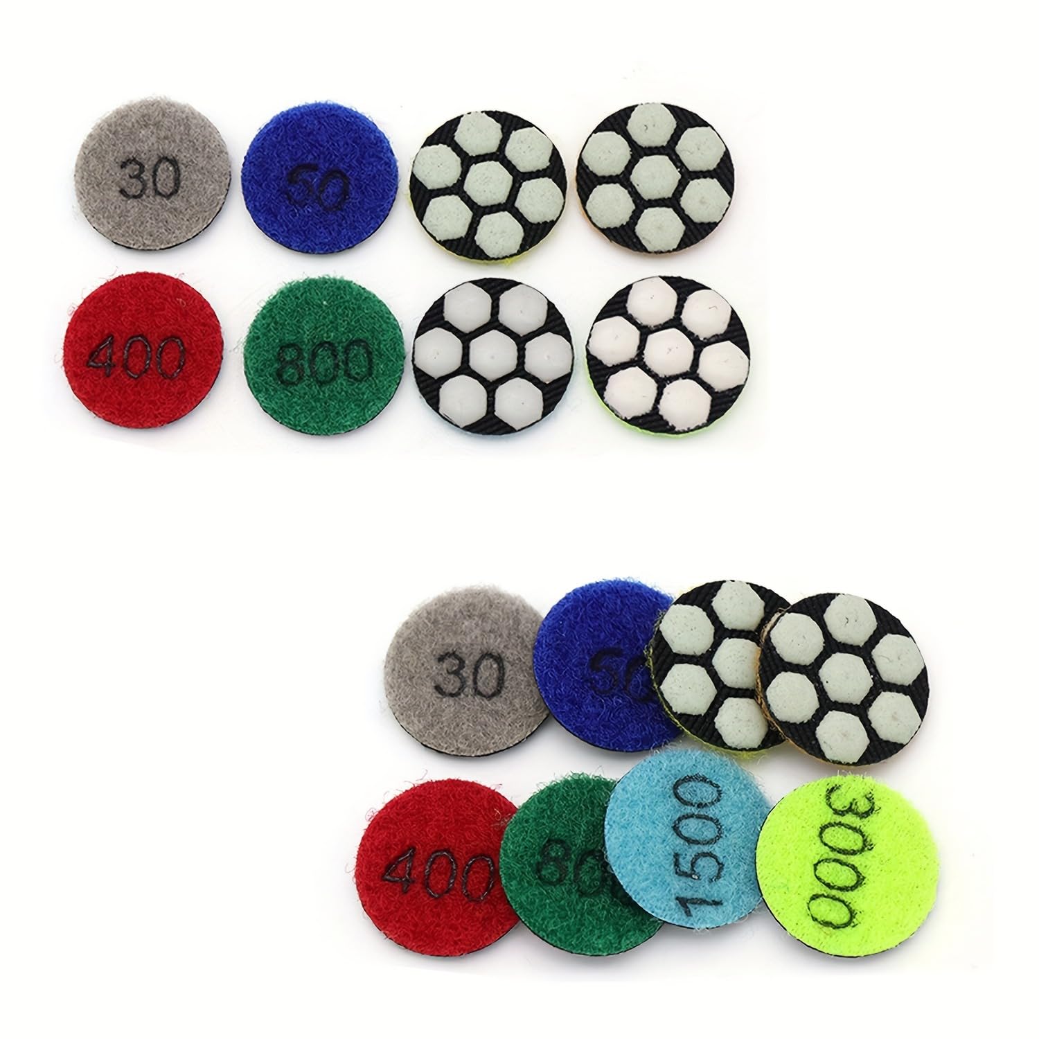 QTG 1 Inch Dry Diamond Polishing Pad Set, 9Pcs 30#-3000#, 25mm Hook & Loop