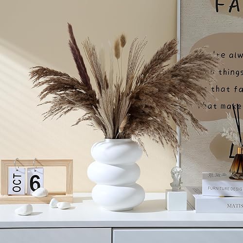 Miniatura 4 de BUICCE Florero de cerámica circular grande moderno blanco para decoración del hogar