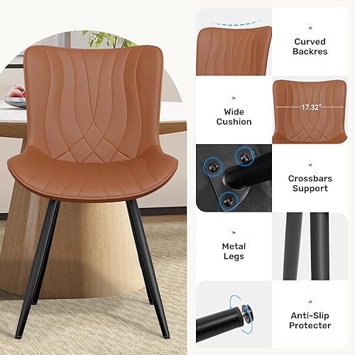Miniatura 4 de Dining Chair Set of 4 PU Leather Dining Room Chairs Upholstered Comfy Dining Chairs Modern Kitchen Armless Side Chair with Sturdy Metal Legs,Umber