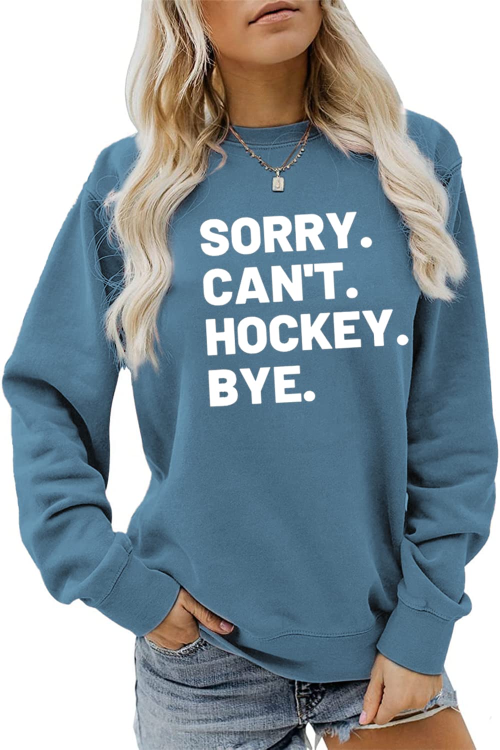 Plbse Unisex Blue Sorry Can't Hockey Bye Sweatshirt, Hockey Player Sweatshirt, Hockey Life Hoodie, Cool Hockey Lover Pullovers Shirt Gift, Large