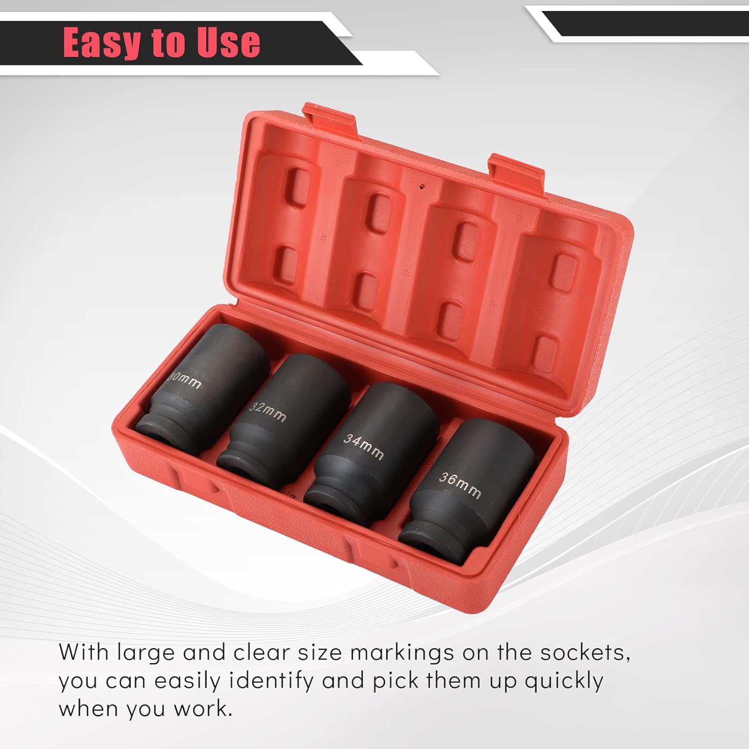 ATPEAM 1/2-Inch Drive Deep Impact Socket Set | 4PCS Heavy Duty Deep Spindle Axle Nut Impact Socket Set,12 Point Metric, CR-MO, 30,32,34,36mm