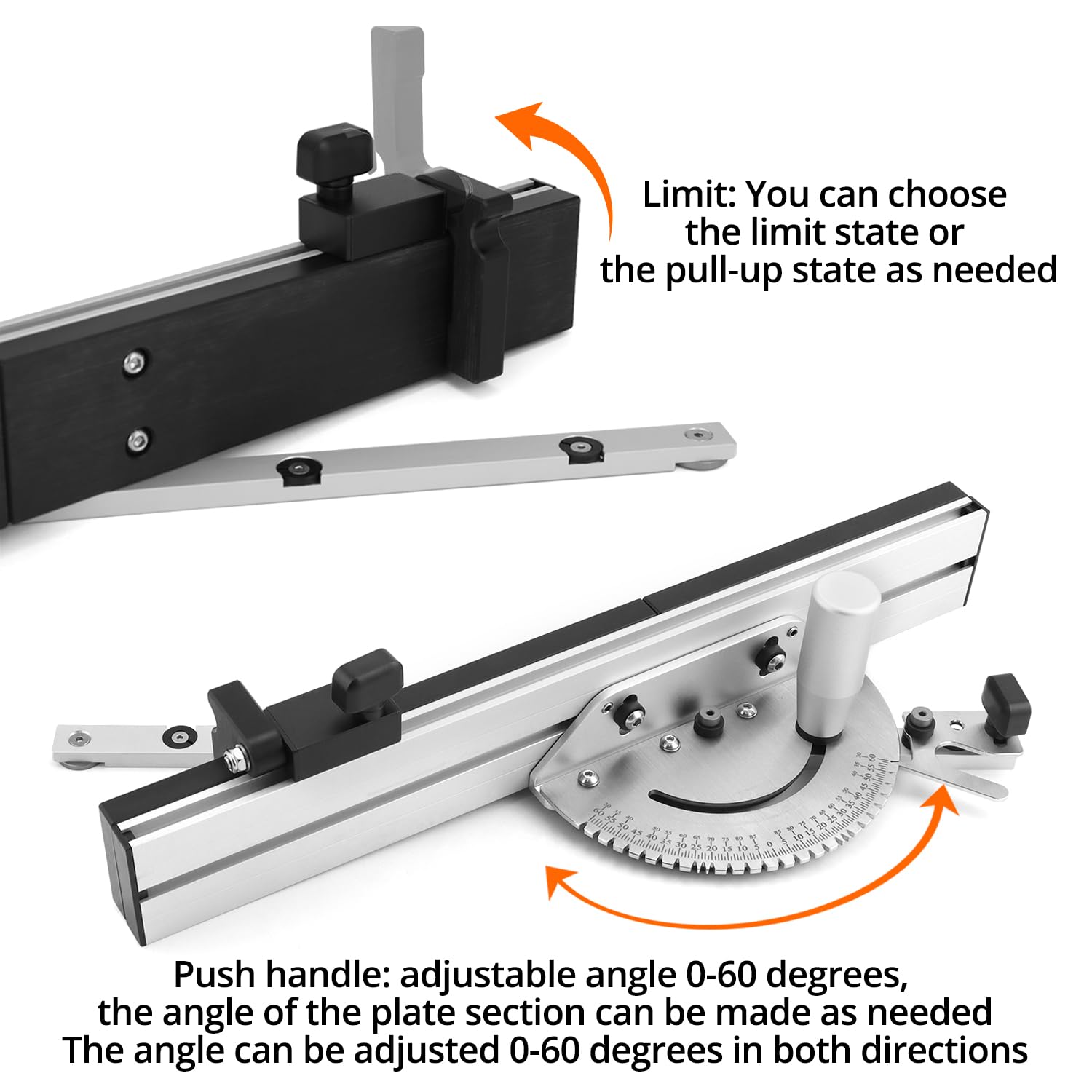 QWORK® Tope de ángulo de calibre de inglete para sierra de mesa, 0-60 grados, aleación de aluminio, tope abatible, 450 mm