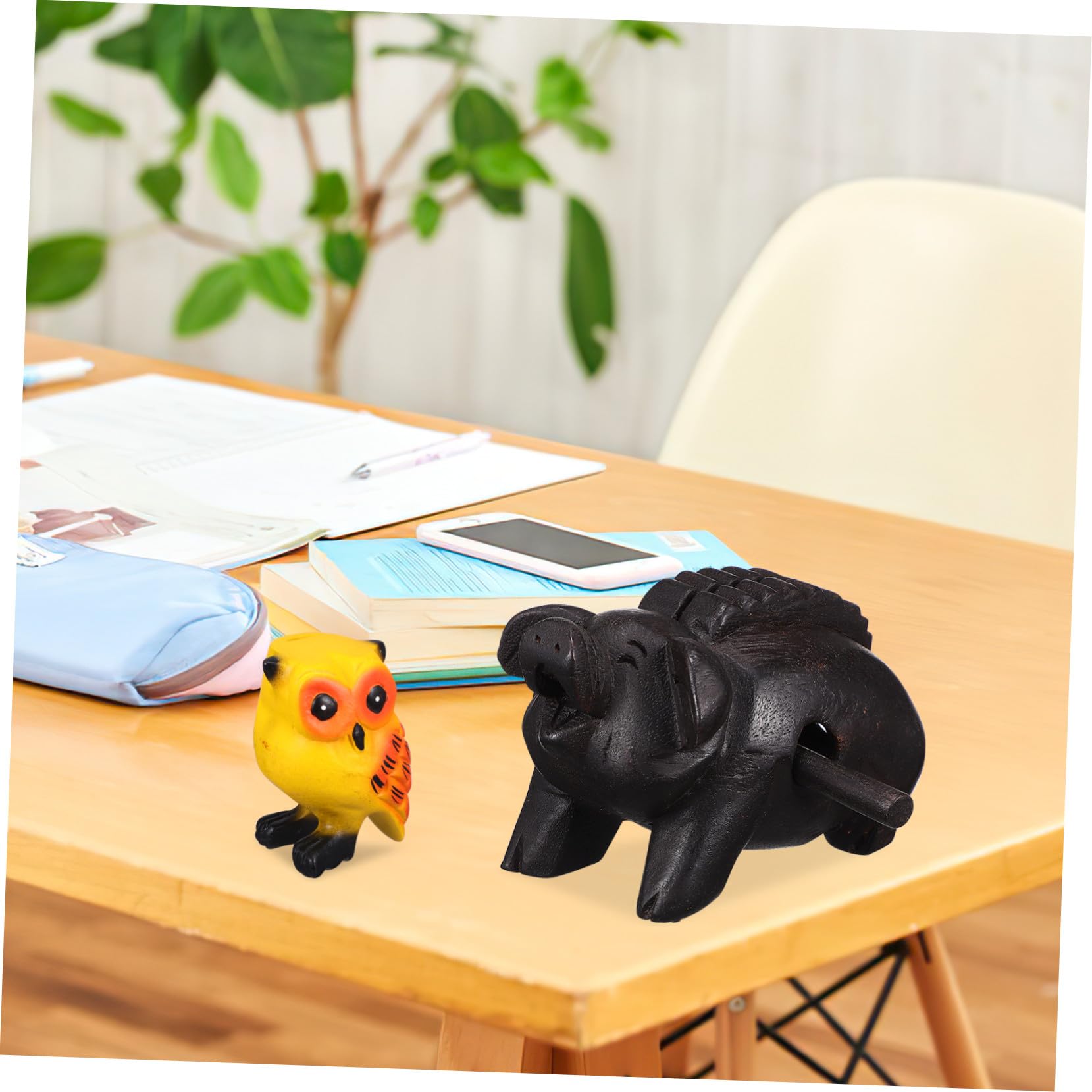 TOPBATHY 3 Stück Teiliges Holz Klangtier mit Frosch Schwein Eule Kreatives Holz Schlaginstrument Percussion Sound Block für Deko und Geschenk Naturbelassenes Musikspielzeug