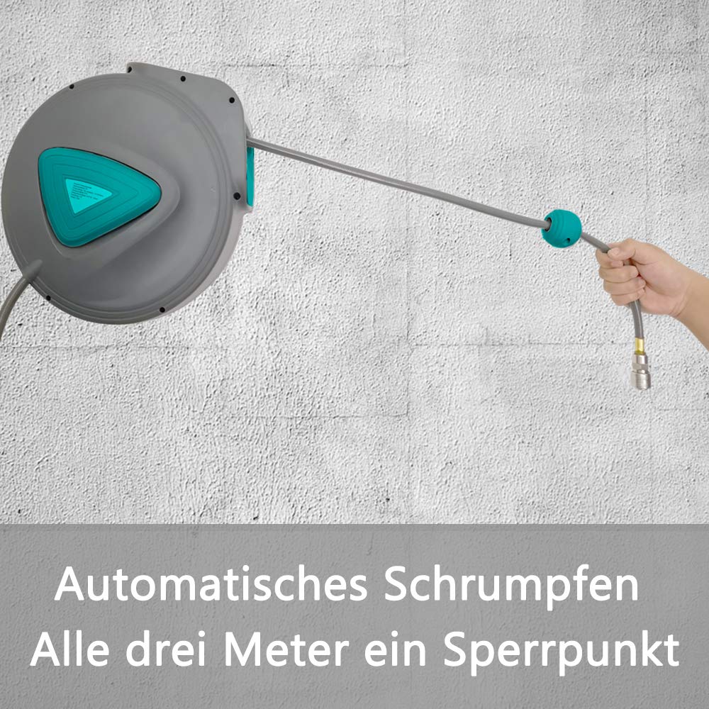 YRHome 10m Druckluftschlauch Aufroller automatisch 1/4'' Anschluss Schlauchaufroller Wandschlauchhalter Schlauchtrommel automatisch Druckluftschlauch-trommel für Autoreparaturstationen Grau