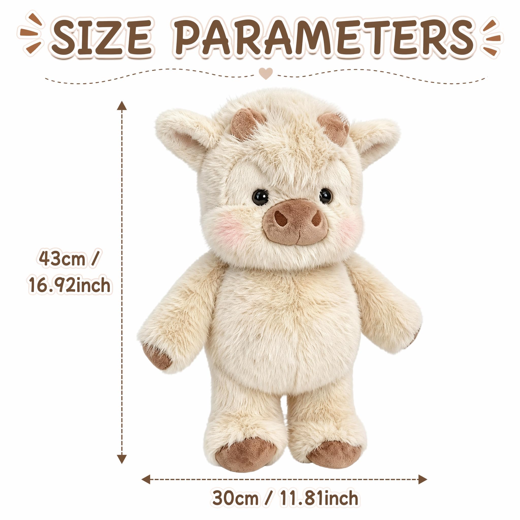 Pipihome Kuh Kuscheltier Hochlandrind, 45cm Hochlandrind Laufendes Kuscheltier, Highland Running Cow Kuscheltiere Plüschtiere, Cute Plüsch Kuh für Stressabbau Erwachsene Kinder Geburtstagsgeschenk