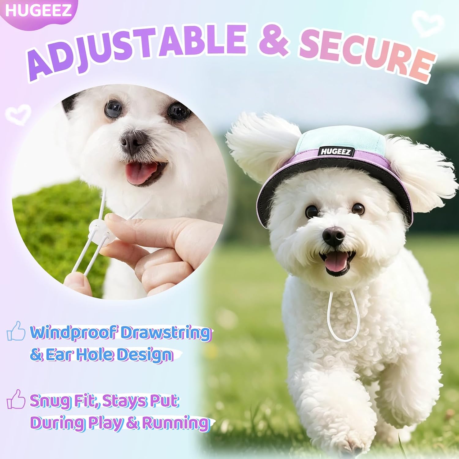 Dog Sun Hat with UV Protection, Adjustable Pet Cap with Ear Holes | Breathable Fabric, Comfortable Fit, Lightweight, Sun-Blocking Inner Layer, Small & Medium Breeds, Beach & Hiking & Outdoor