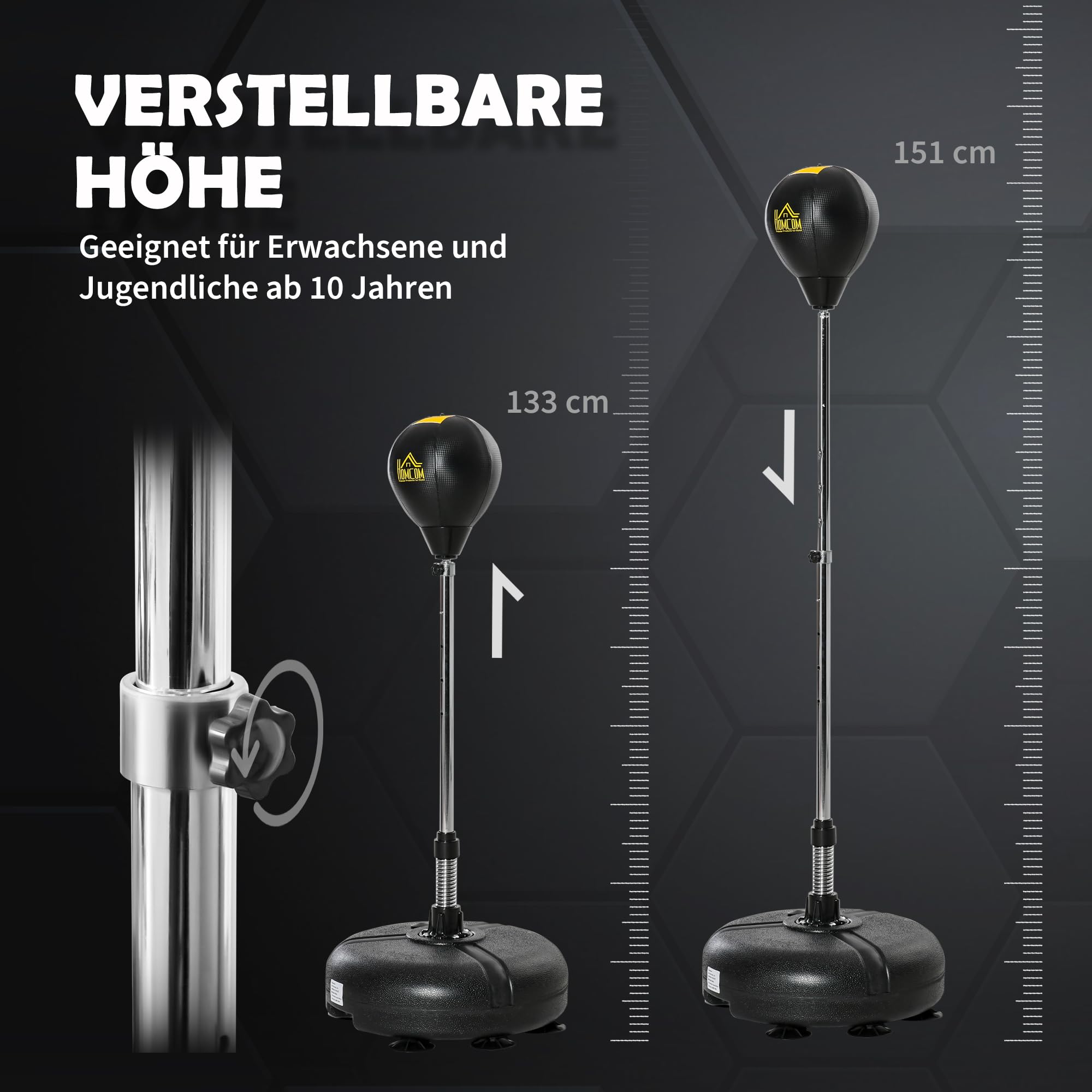HOMCOM Punchingball Set Stehend 133-151 cm höhenverstellbar Schwarz