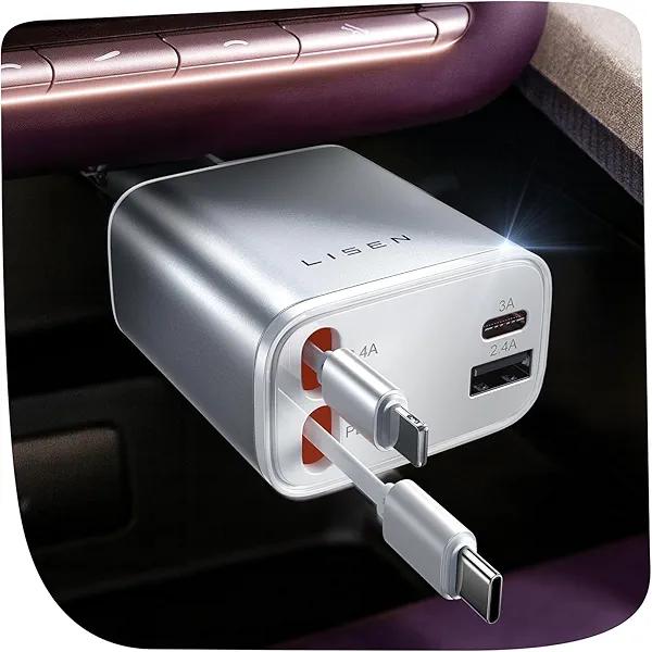 LISEN for iPhone 17 Retractable Car Charger, 75W 4 in 1 Retractable Car Charger USB C Cigarette Lighter Adapter for iPhone 17 Pro Max, Cute Girly Cigarette Lighter fit i Phone 16 15 Pro Max Air, White
