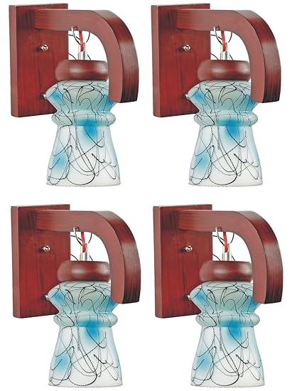 Afast Stylish Attractive & Designer Colorful Hand Decorative Sconce Glass Wall Lamp Light with All Fitting & Fixture ( Set of Four)