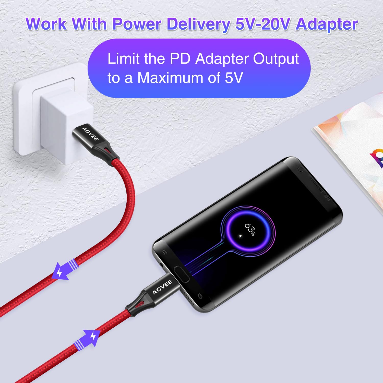 AGVEE Cavo intrecciato da USB-C OTG a micro USB da 0,3 m, per Samsung Galaxy S7 S6, J7, J3, LG, PS4, Kindle, PS4, Xbox Controller, Android, confezione da 2 pezzi