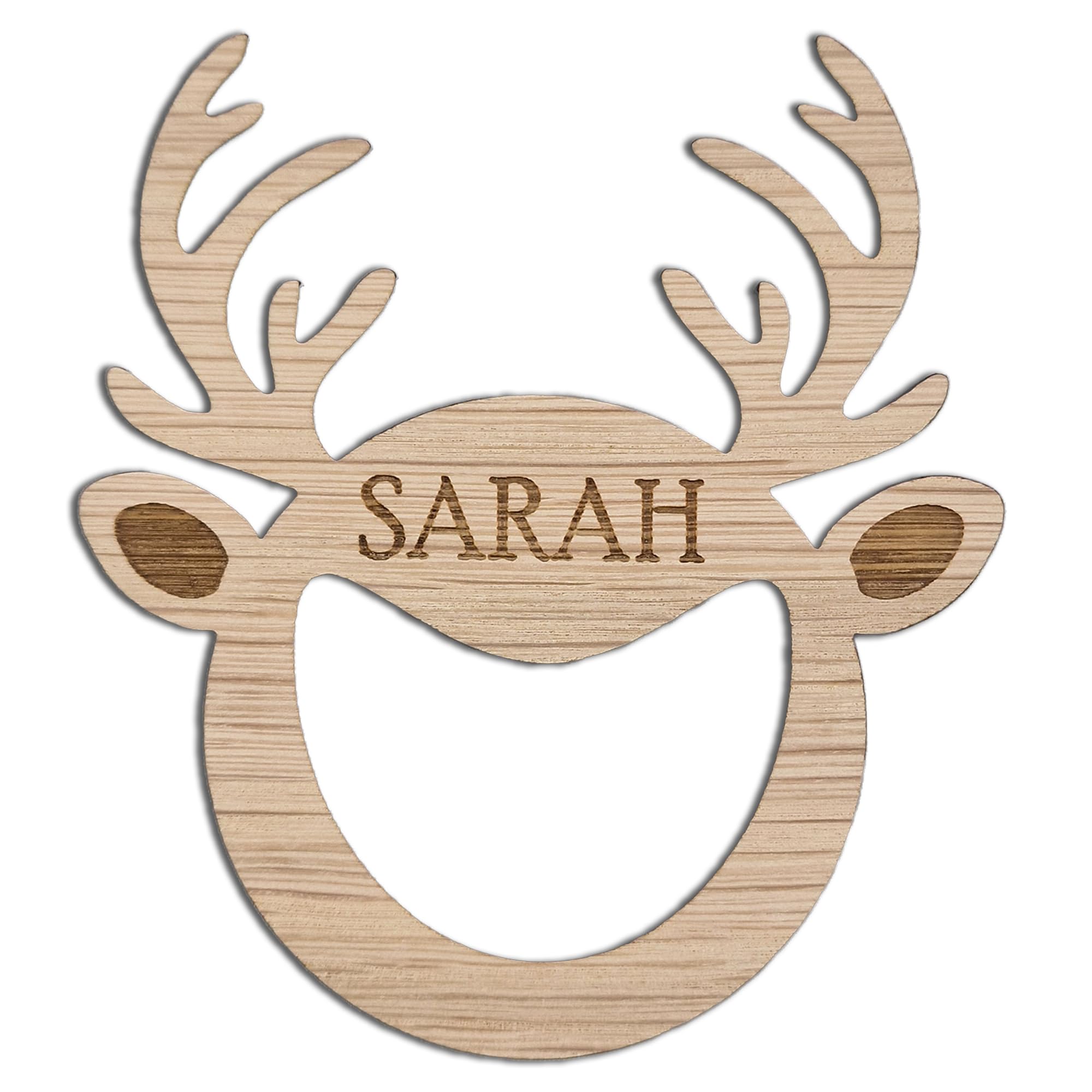 Personalised Reindeer Napkin Ring Holder Decoration - Add any name! (Oak Wood, One Size)