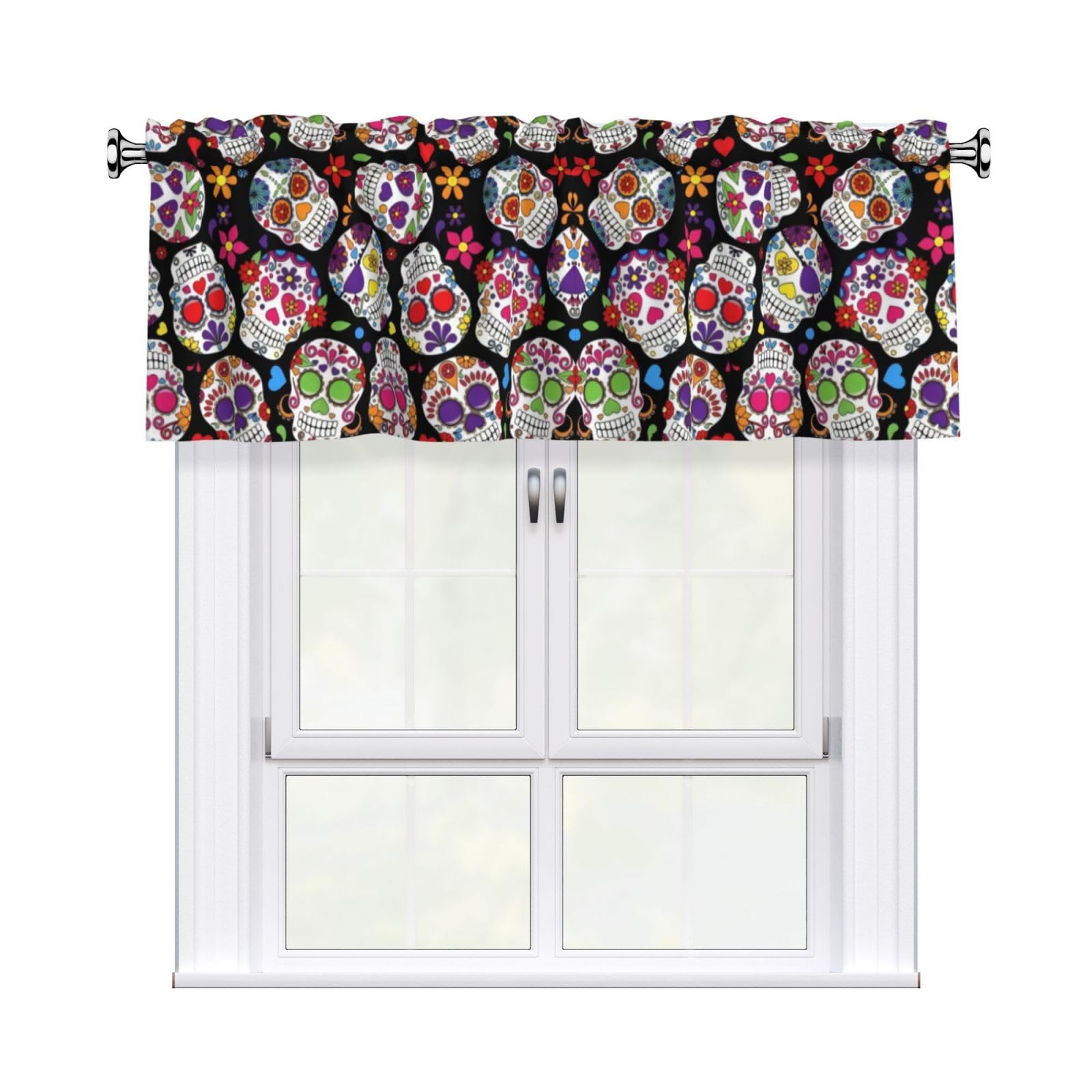 WHJDPP dead sugar Horror Skull Prints Charming Kitchen Window Cover – 54x18 Inch Peach Skin Valance with Decorative Print