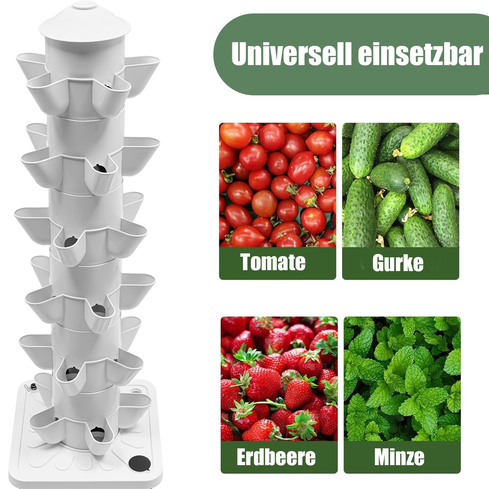 NoneDanGee Hydroponik System 30 Löcher - Vertikaler Garten Turm Mit LED Beleuchtung Für Kräuter & Gemüse