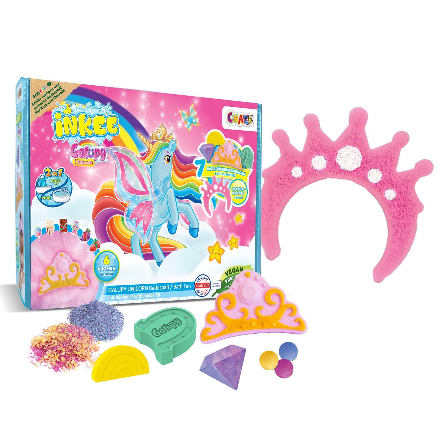 INKEE Galupy Unicorn Bath Gift Set for Kids 3+ – 7 Bath Additives with Unicorn Bath Bombs, Bath Salts and Bath Toys – Fun Bath Time Gift Idea for Children and Girls