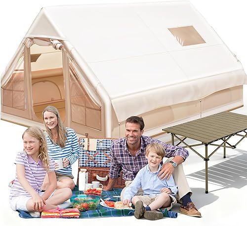 Blow up Tents for Camping Inflatable Tent for Winter Camping for Winter Air for Oxford Cloth Inflatable Cold Weather Insulated Cabin Beige