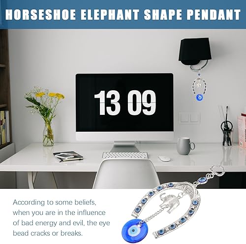 Miniatura 4 de Zapato de caballo de plata turca, adorno colgante de ojo malvado azul elefante y herradura, protección del hogar y amuleto turco de buena suerte