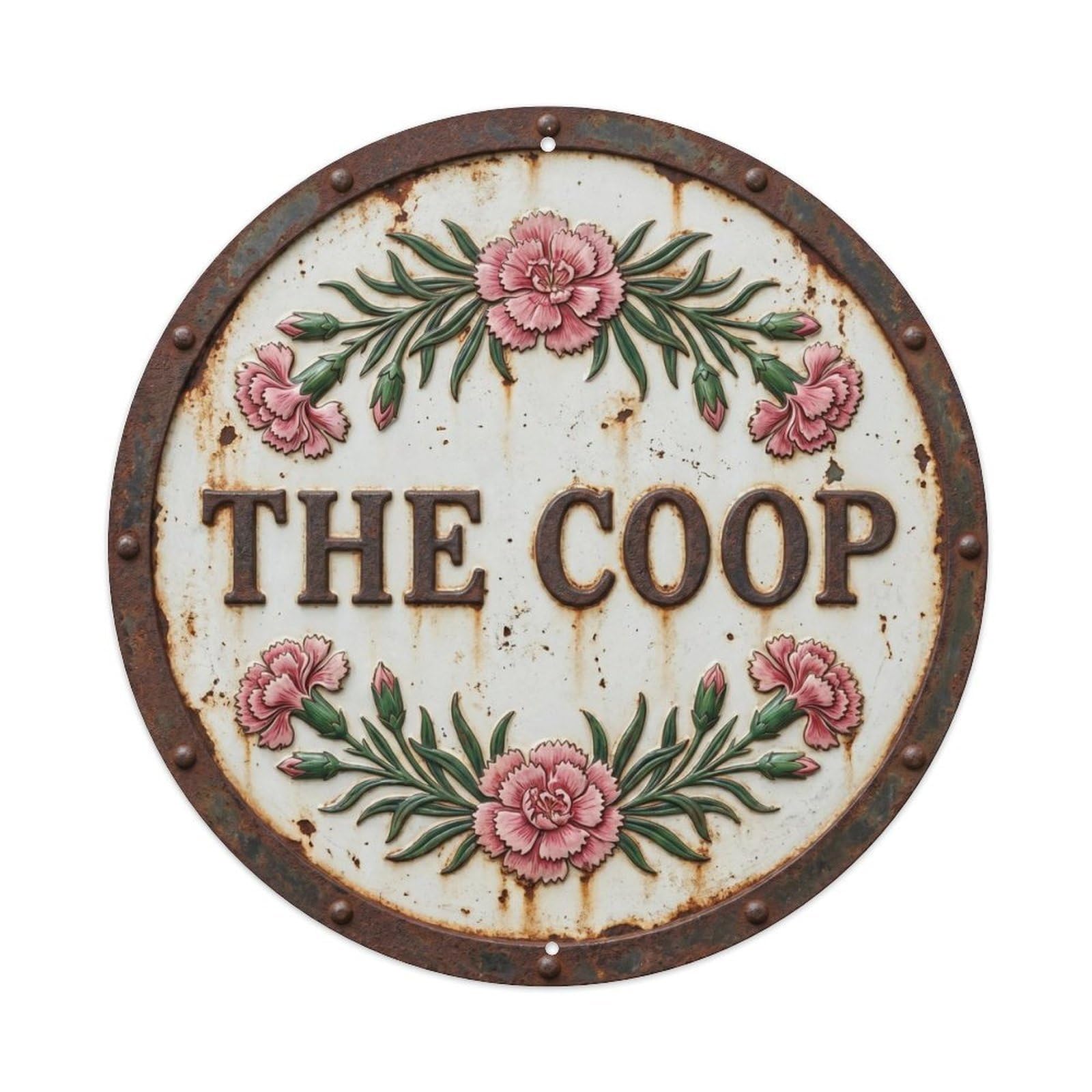 Carnation Coop Botanical Floral Farmhouse Label Metal Tin Sign