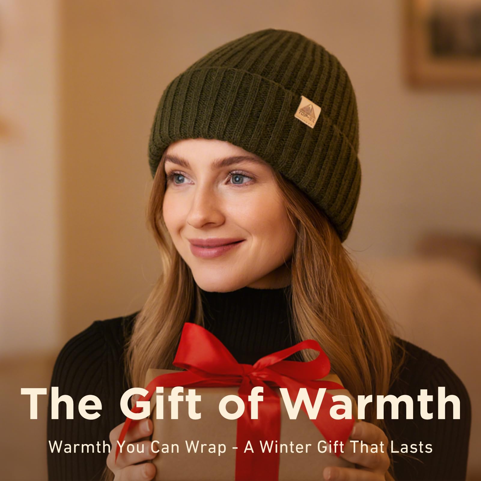 TOP-EX PolarWool Merinowollmütze für Herren, warme Wintermütze mit Fleecefutter, Thermo-Mütze für Herren, mit Bündchen, weiche Wollmütze für kaltes Wetter, Wandern, Arbeit, Geschenke