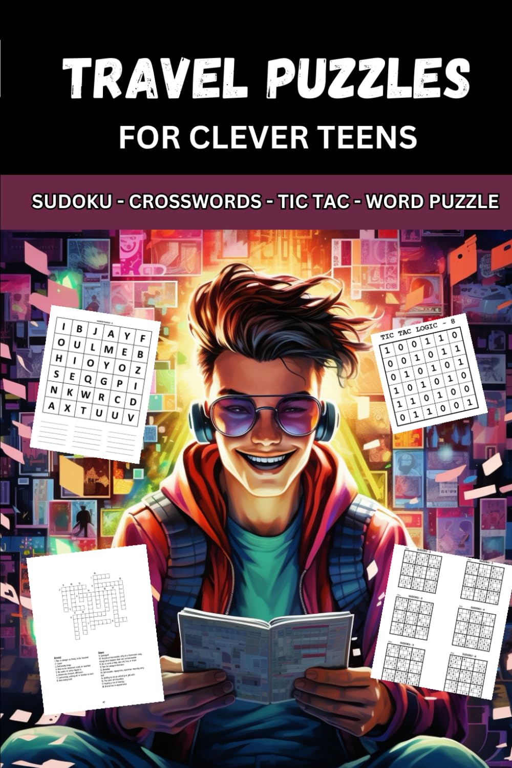 TRAVEL PUZZLES for Clever Teens: Sudoku, Crosswords, TicTac, WordPuzzle - TRAVEL FORMAT 6x9in
