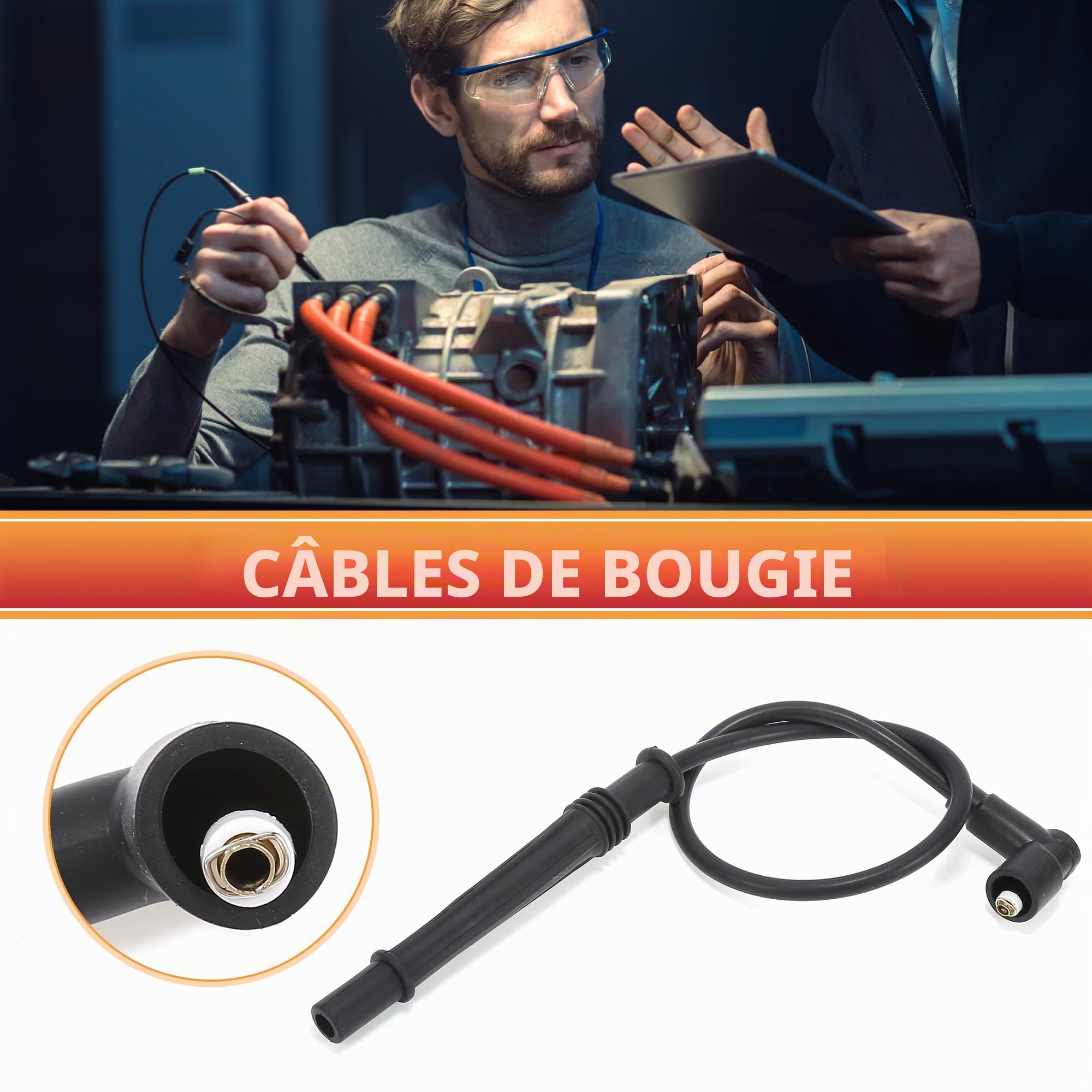 QUARKZMAN Jeu De Fils D'Allumage Pour Renault Clio II 1998+ 4 Pièces | Couleur Noir, Matériau Silicone/Nickel, OE:8200713680, Pour Kangoo 2017+, Pour Twingo I 1996-2007, Pour Twingo II 2007+