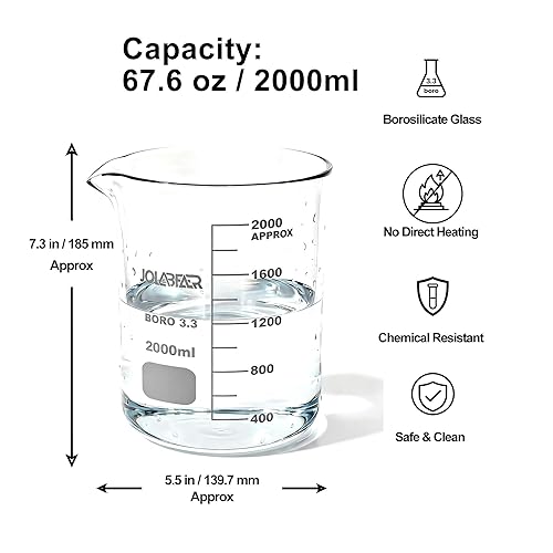 Miniatura 2 de Vasos de precipitados de vidrio duraderos de 67.6 fl oz, vaso de precipitados de laboratorio de 2L con graduaciones impresas, borosilicato 3.3,