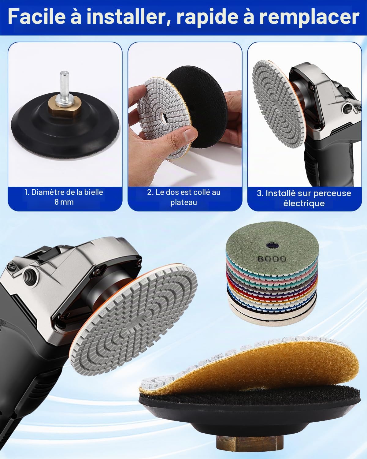 14 Pcs Disque de Polissage Diamant 4 pouces 100mm Diamant Polissage adaptés à une Machine à Polir M14 pour Granite Marble Béton Tampons de Polissage 50# - 8000#