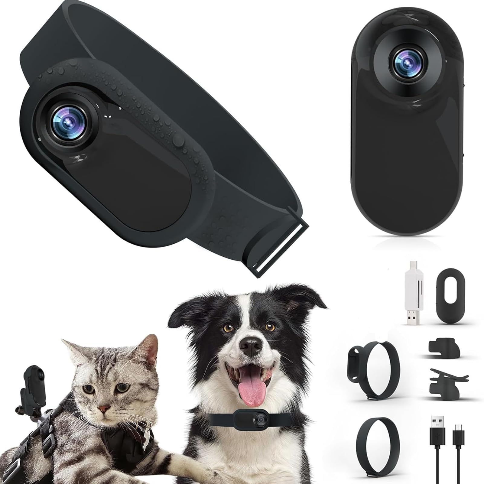 2026 Katzen Kamera Halsband, 170 Weitwinkel Tracking Katzen Kamera, Cat Camera Collar Für Katzen USB-Ladekabel Einstellbares PET-Kamerahalsband Für Hunde Und Katzen (schwarz)