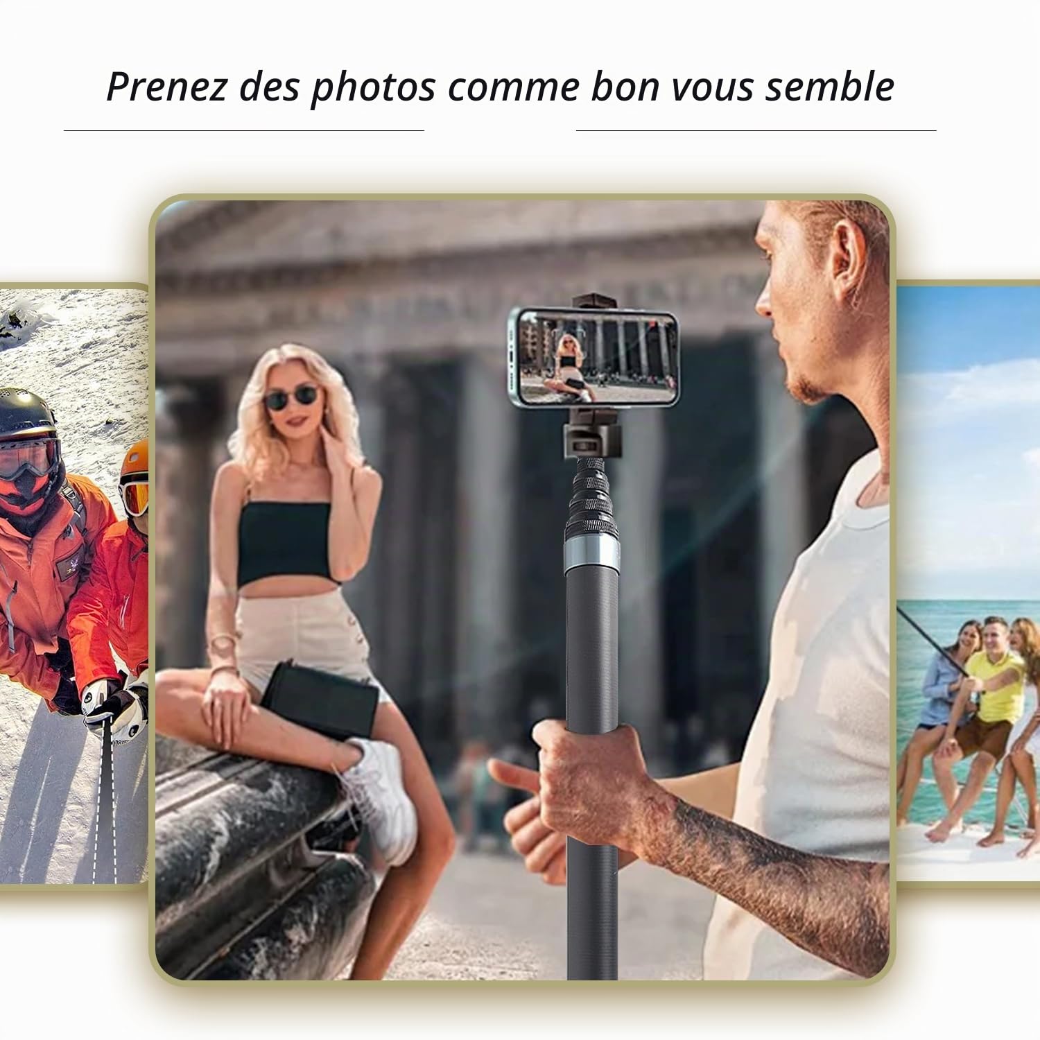 Perche à selfie pour Insta360 X3, 3 m en fibre de carbone invisible ultra longue, Insta360 ONE X/ONE X2/ONE R ONE RS X2 R X (argenté)