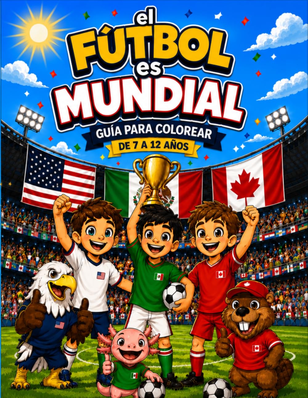 EL FÚTBOL ES MUNDIAL: Guía para colorear del Mundial 2026: En este libro encontrarás dibujos y juegos sobre los países participantes, las posiciones, ... típicos, antiguos campeones y mucho más.