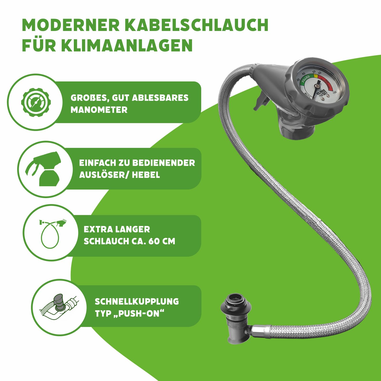 3in1 R134a Kältemittel Ersatzgas + Schlauch – Kühlmittel Klima Auto mit Klima Dichtmittel und Öl – Gasflasche 2x235 g – Auto Klimaanlage Nachfüllset – Klimaanlage Wohnmobil – ECO